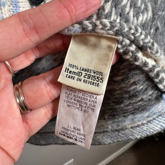 L.L. Bean Nordic Sweater Womens Size Medium Lambs Wool Fair Isle Icelandic Blue - Picture 9 of 10